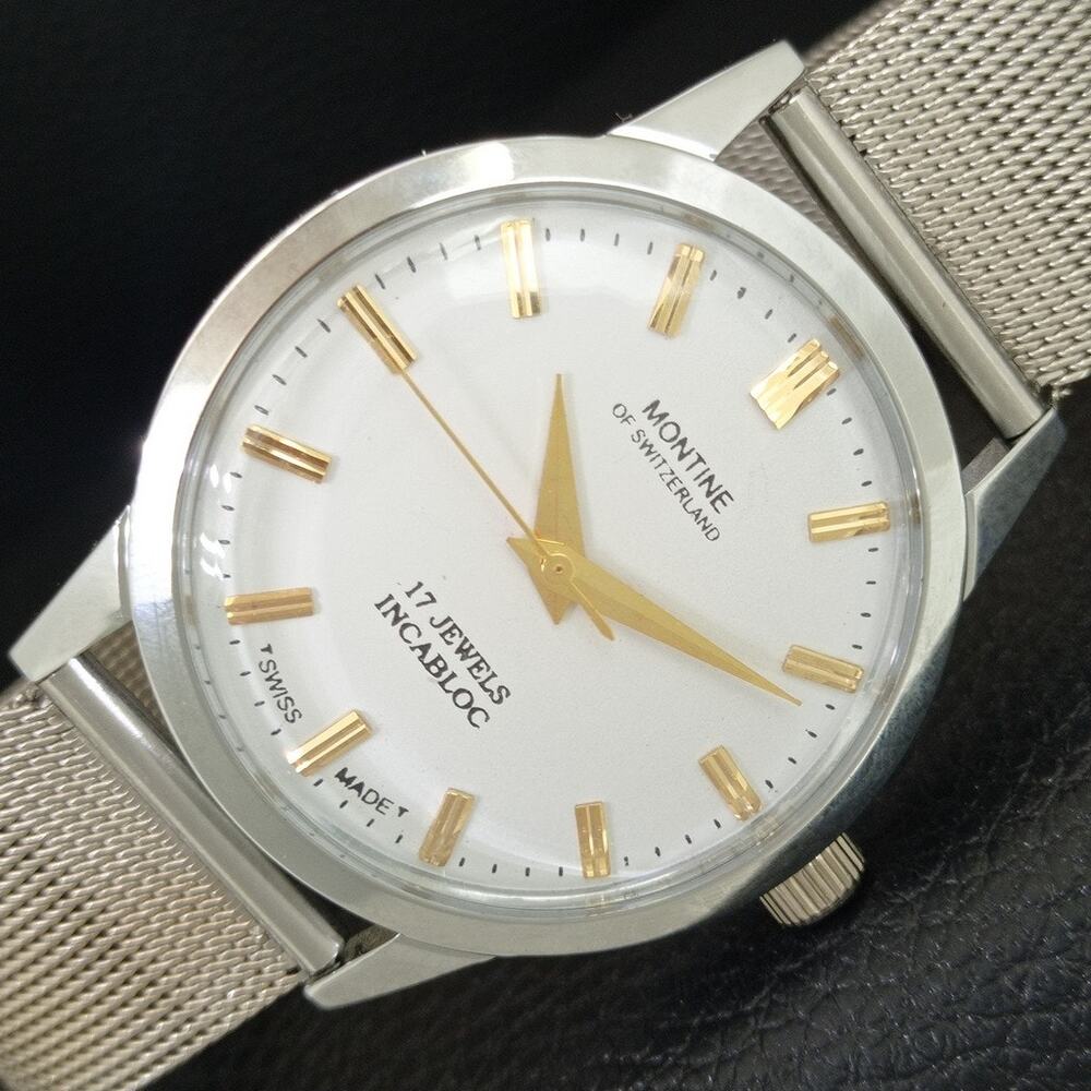 Vintage 1990 Montine Of Switzerland Manual Mens Silver Watch W/Silver Strap